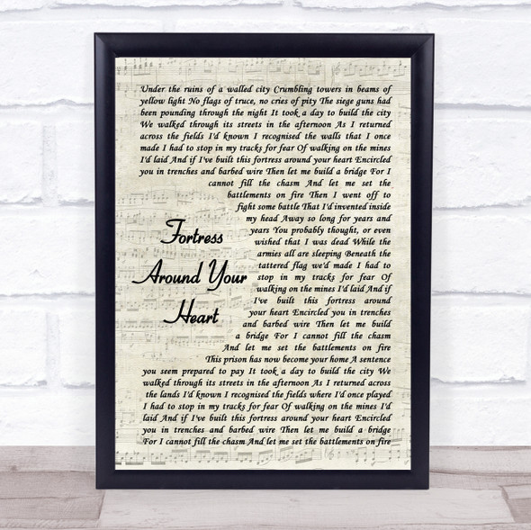 Sting Fortress Around Your Heart Vintage Script Song Lyric Print