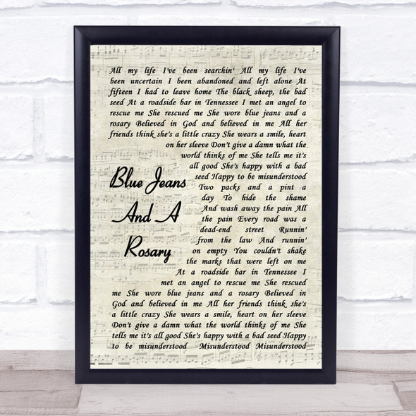 Kid Rock Blue Jeans And A Rosary Vintage Script Song Lyric Print