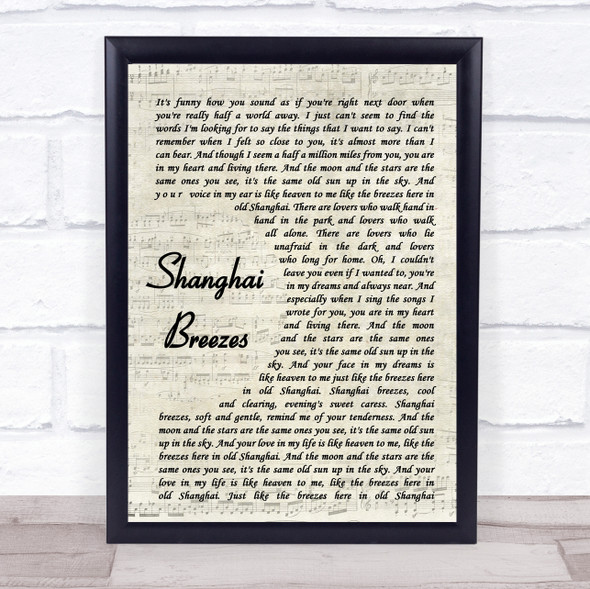 John Denver Shanghai Breezes Vintage Script Song Lyric Print