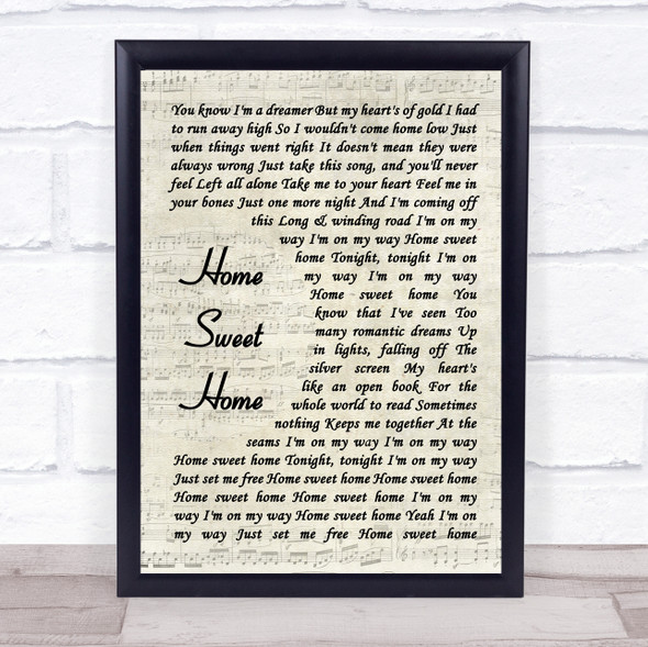 Motley Crue Home Sweet Home Vintage Script Song Lyric Print