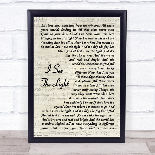 Tangled I See The Light Vintage Script Song Lyric Print