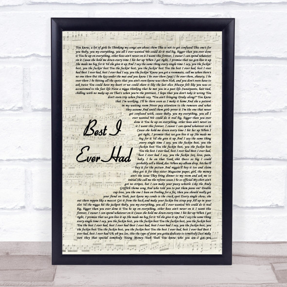 Drake Best I Ever Had Vintage Script Song Lyric Print