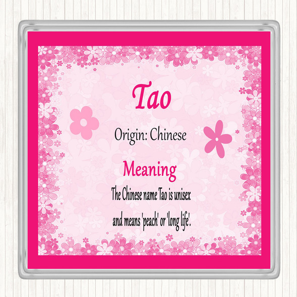 Tao Name Meaning Coaster Pink