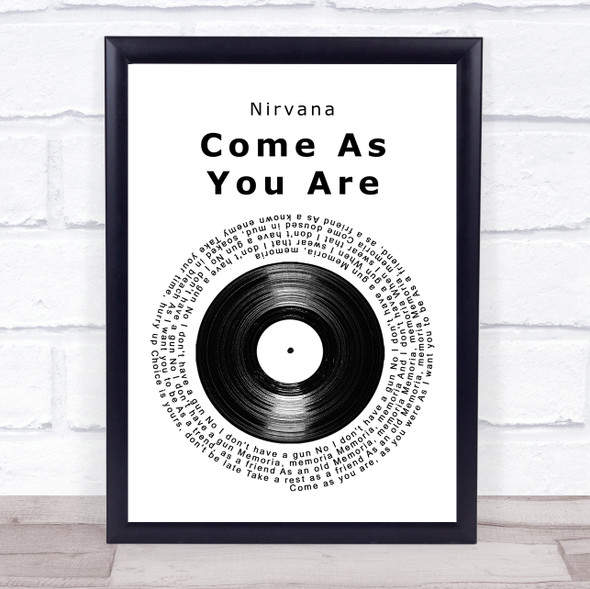Nirvana Come As You Are Vinyl Record Song Lyric Print