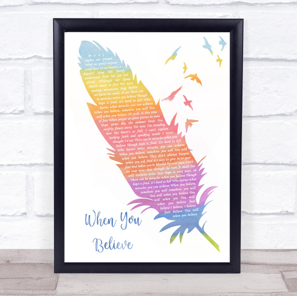 Whitney Houston & Mariah Carey When You Believe Watercolour Feather & Birds Song Lyric Print