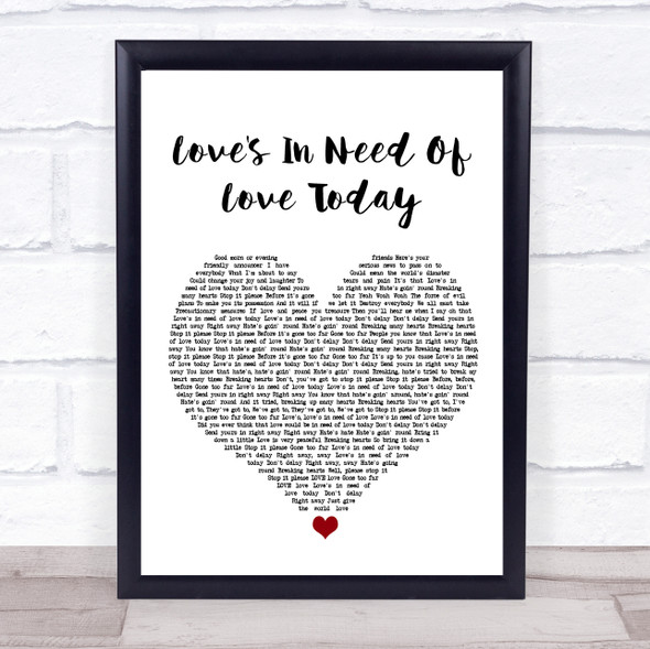 Stevie Wonder Love's In Need Of Love Today White Heart Song Lyric Print