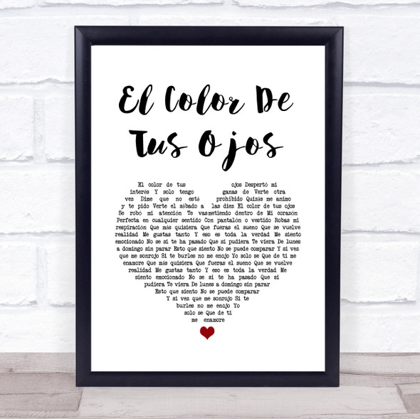 Banda MS El Color De Tus Ojos White Heart Song Lyric Print