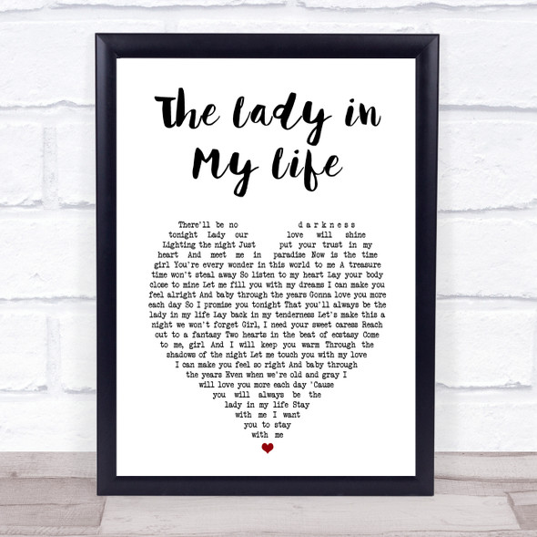 Michael Jackson The Lady in My Life White Heart Song Lyric Print