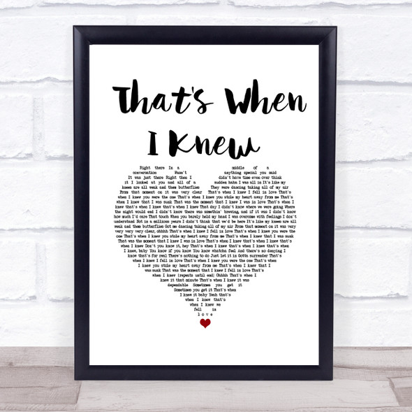 Alicia Keys That's When I Knew White Heart Song Lyric Print