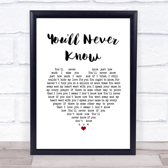 Vera Lynn You'll Never Know White Heart Song Lyric Print