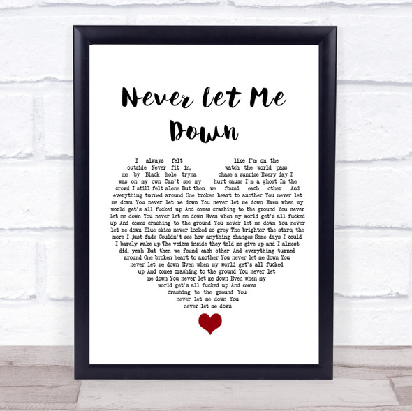 Darren Styles Never Let Me Down White Heart Song Lyric Print