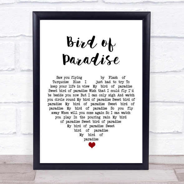 Snowy White Bird of Paradise White Heart Song Lyric Print