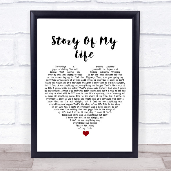 Bon Jovi Story Of My Life White Heart Song Lyric Print