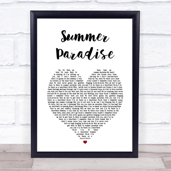 Simple Plan Summer Paradise White Heart Song Lyric Print