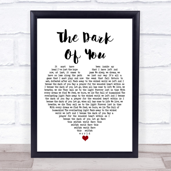 Breaking Benjamin The Dark Of You White Heart Song Lyric Print