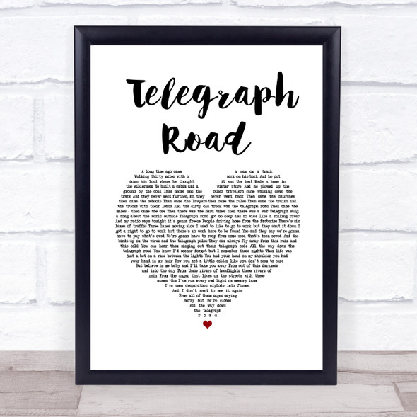 Dire Straits Telegraph Road White Heart Song Lyric Print