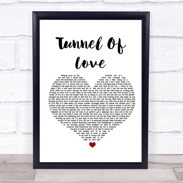 Dire Straits Tunnel Of Love White Heart Song Lyric Print