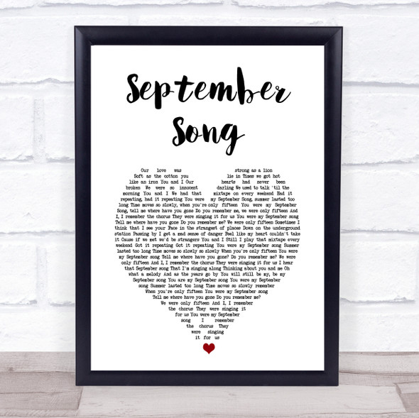 JP Cooper September Song White Heart Song Lyric Print