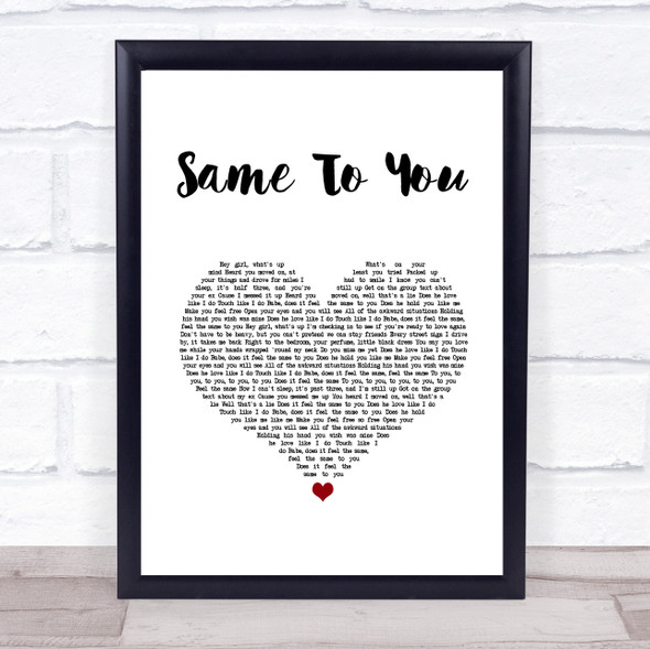 The Vamps Same To You White Heart Song Lyric Print