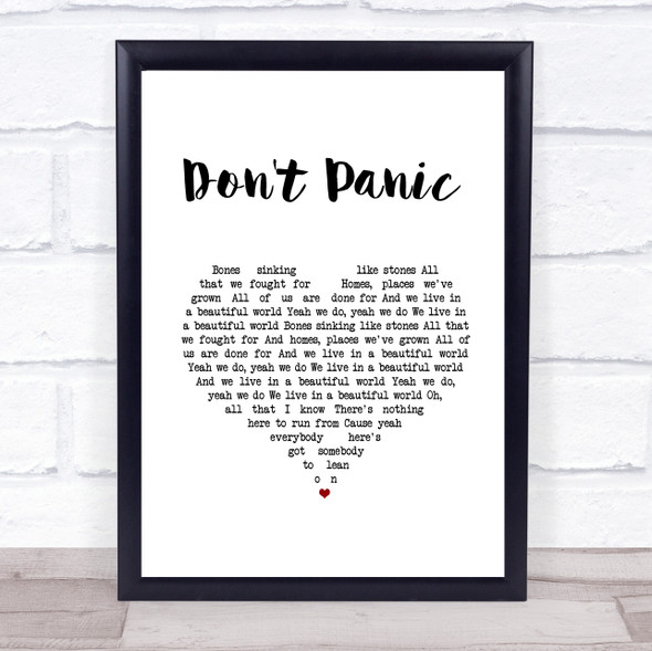 Coldplay Don't Panic White Heart Song Lyric Print