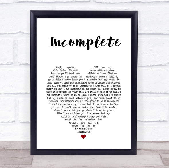 Backstreet Boys Incomplete White Heart Song Lyric Print