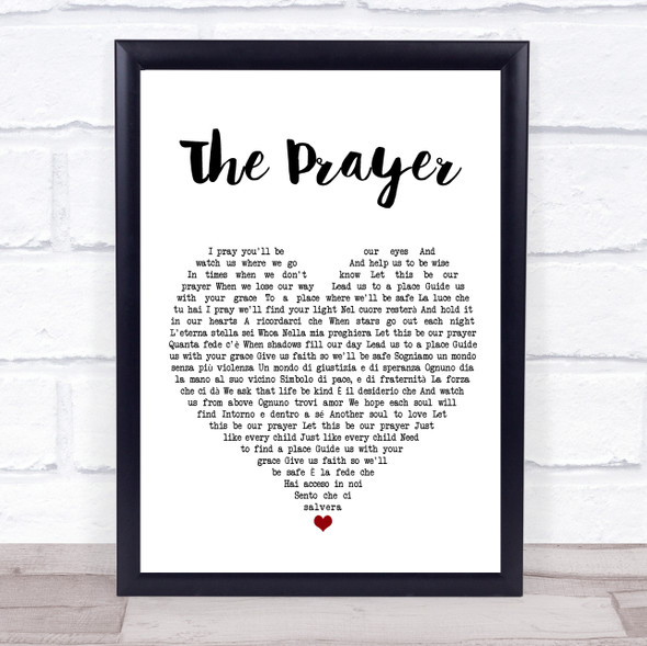 Celine Dion & Andrea Bocelli The Prayer White Heart Song Lyric Print