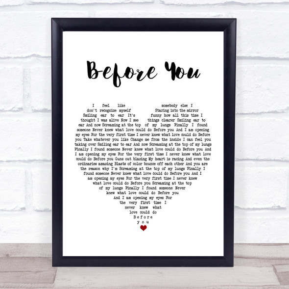 Jon McLaughlin Before You White Heart Song Lyric Print