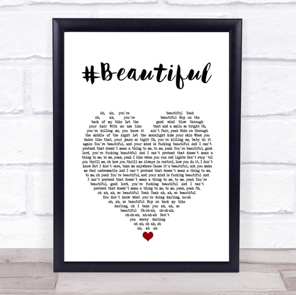 Mariah Carey #Beautiful White Heart Song Lyric Print