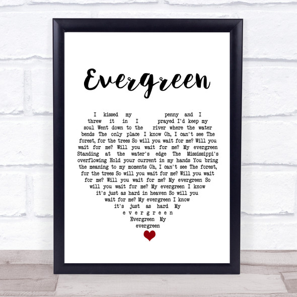 YEBBA Evergreen White Heart Song Lyric Print