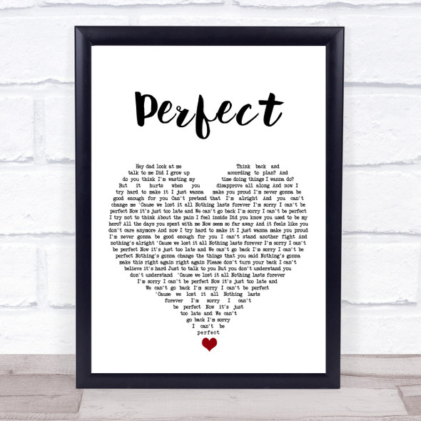 Simple Plan Perfect White Heart Song Lyric Print