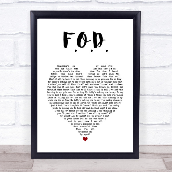 Green Day F.O.D. White Heart Song Lyric Print