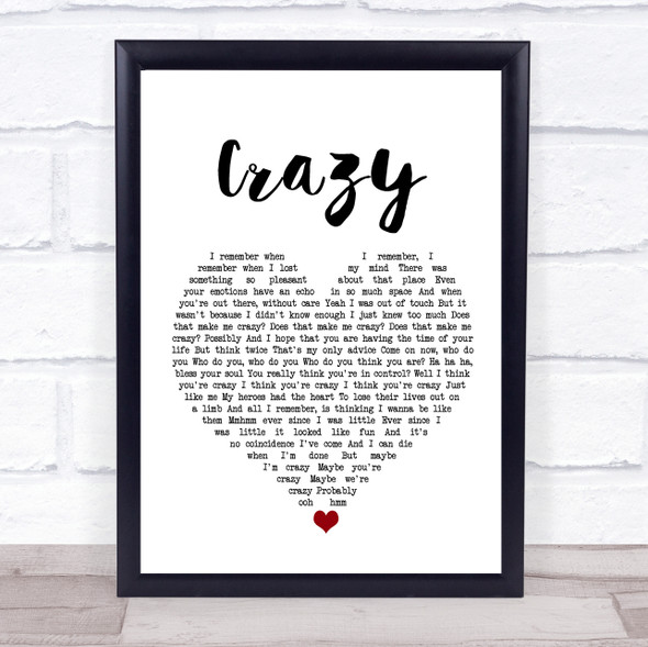 Gnarls Barkley Crazy White Heart Song Lyric Print