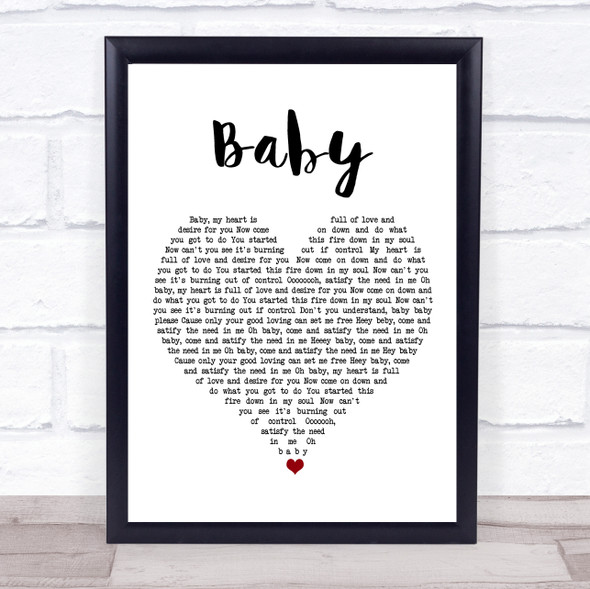 Bakermat Baby White Heart Song Lyric Print