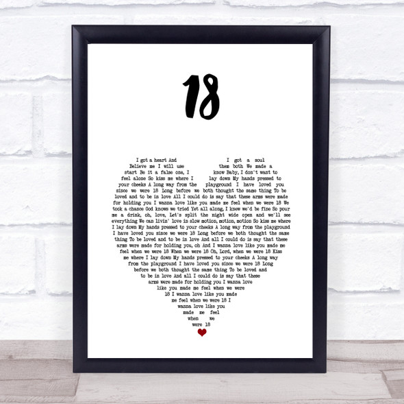 One Direction 18 White Heart Song Lyric Print