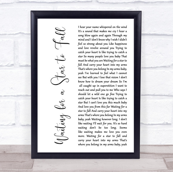 Boy Meets Girl Waiting for a Star to Fall White Script Song Lyric Print