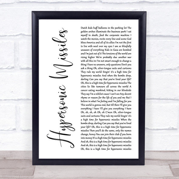 Sam Fender Hypersonic Missiles White Script Song Lyric Print