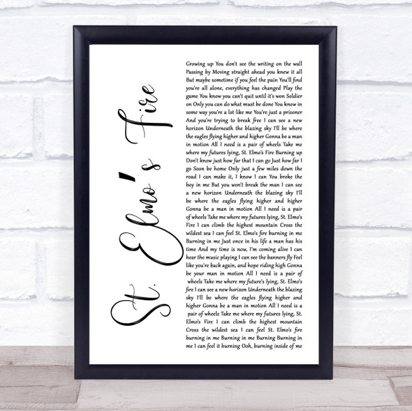 John Parr St. Elmos Fire White Script Song Lyric Print