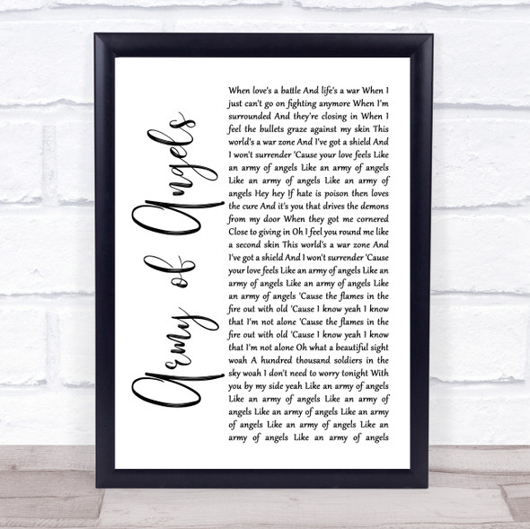 The Script Army of Angels White Script Song Lyric Print