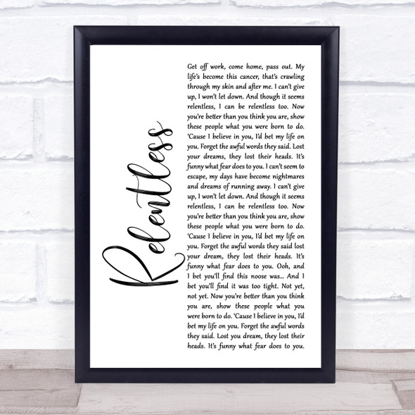 Audrye Sessions Relentless White Script Song Lyric Print