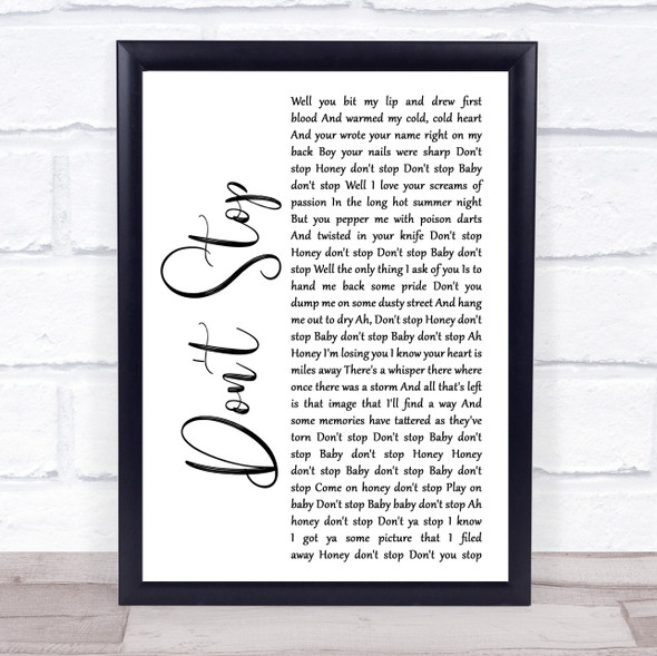 The Rolling Stones Don't Stop White Script Song Lyric Print