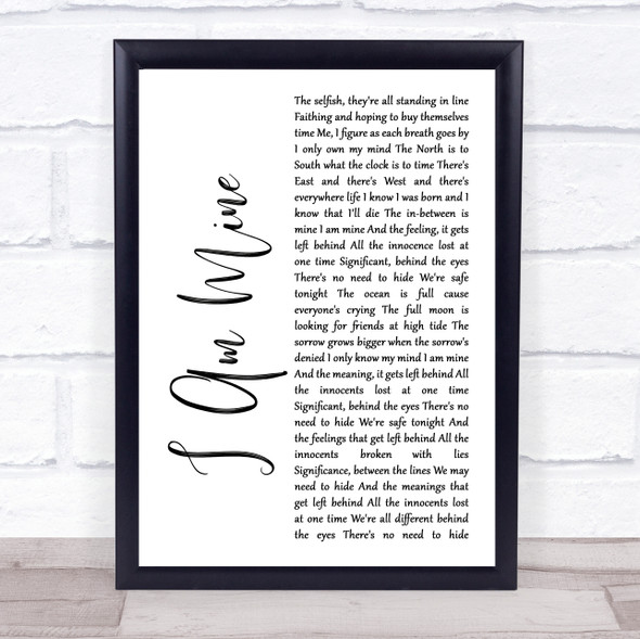 Pearl Jam I Am Mine White Script Song Lyric Print