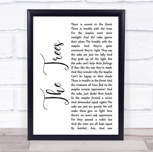 Rush The Trees White Script Song Lyric Print