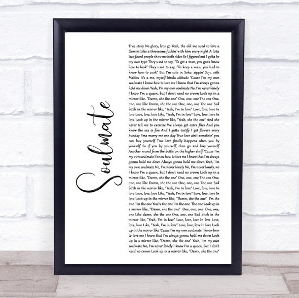 Lizzo Soulmate White Script Song Lyric Print