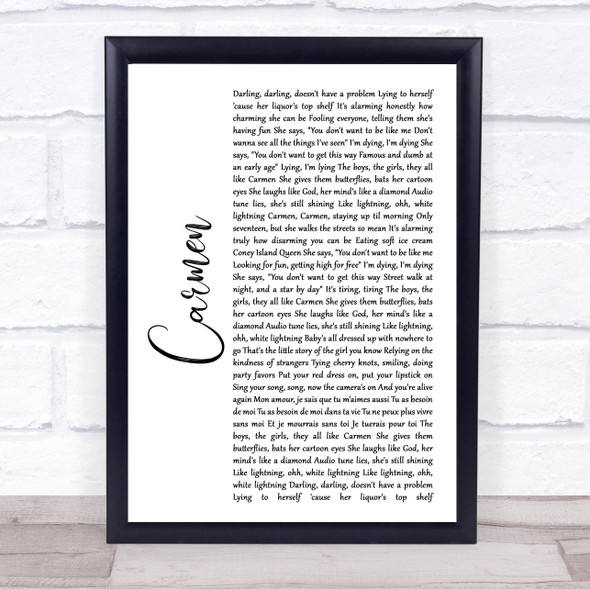 Lana Del Rey Carmen White Script Song Lyric Print