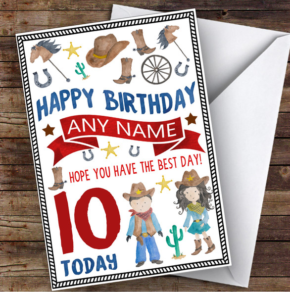 Watercolour Cowboy & Cowgirl Any Age & Name Children's Birthday Card
