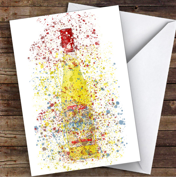 Watercolour Splatter Citrus Lemon Liqueur Bottle Personalised Birthday Card