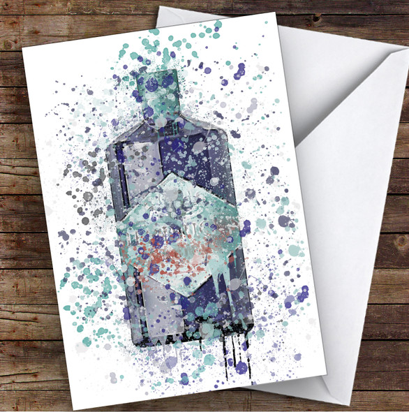 Watercolour Splatter Blue Orbium Gin Bottle Personalised Birthday Card