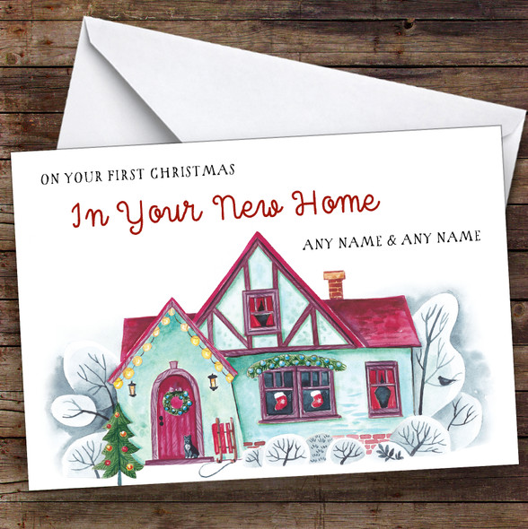 Green House First Christmas In New Home Personalised New Home Christmas Card