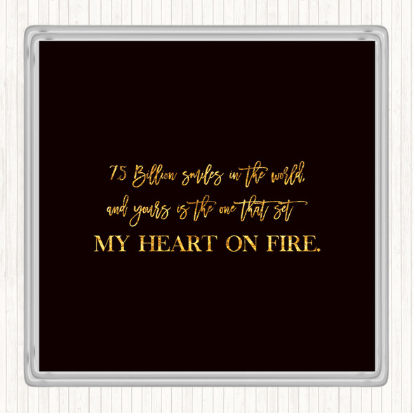 Black Gold Heart On Fire Quote Coaster