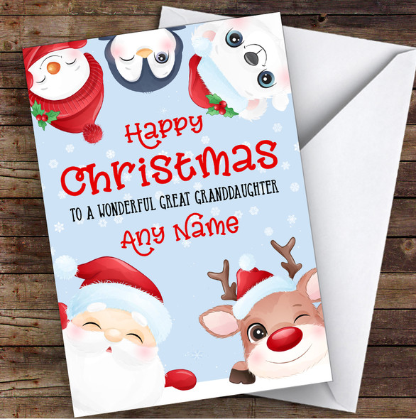 Cute Christmas Characters Great Granddaughter Personalised Christmas Card
